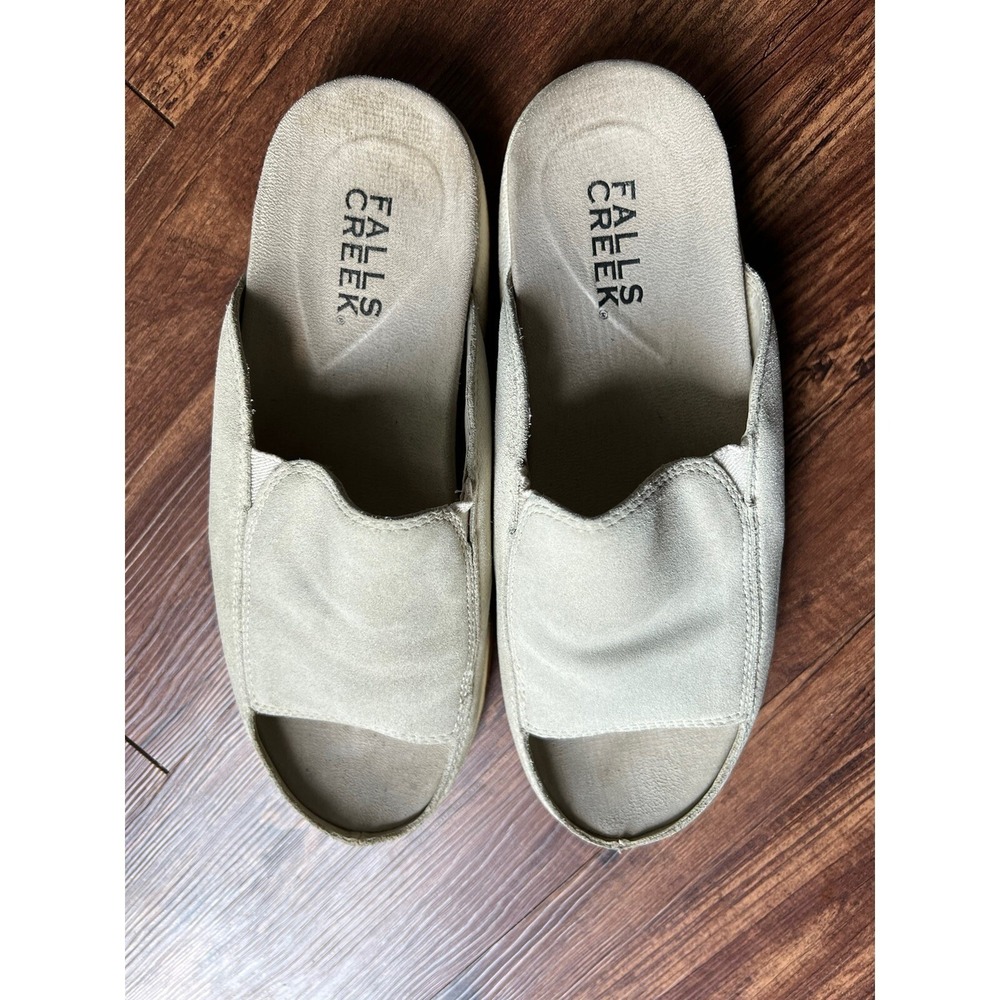 Falls Creek Charla Women's Sandals Slides‎ Size 8M Leather Upper Ivory Open Toe